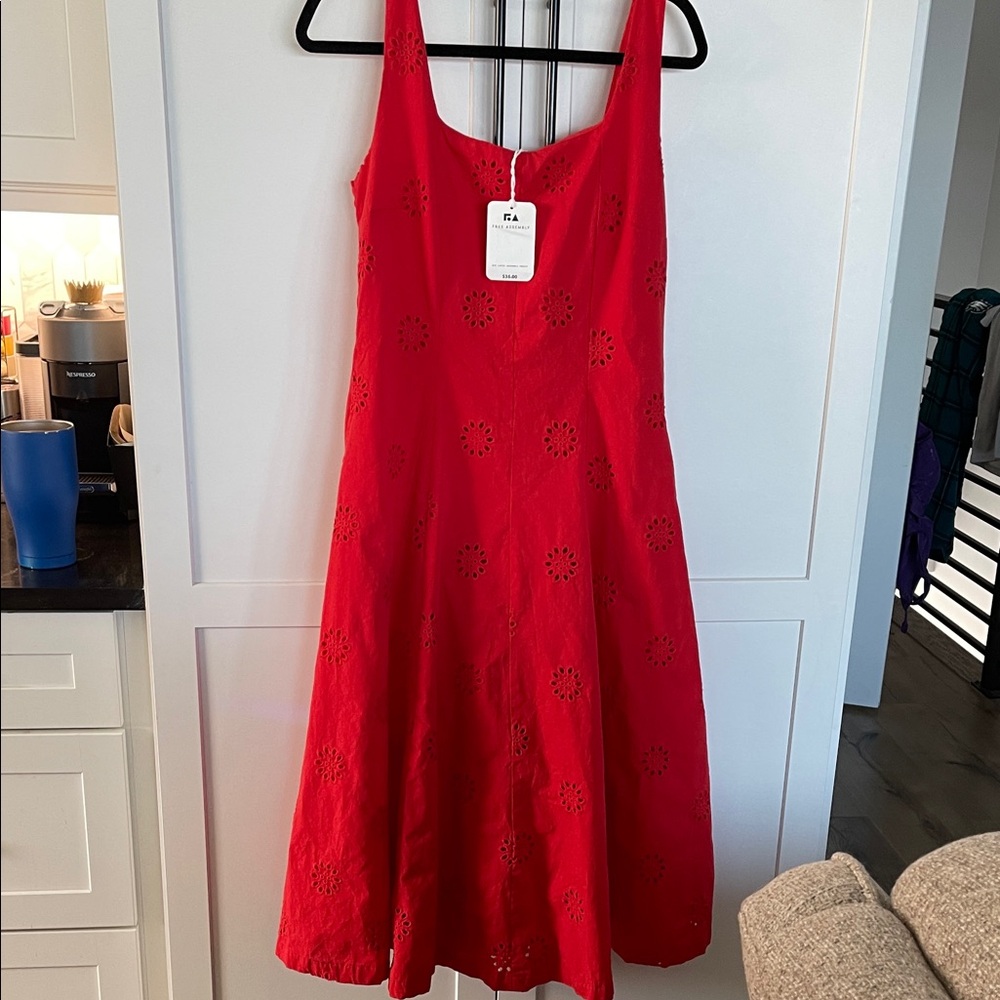 Chic Red Eyelet Midi Dress